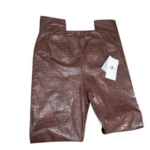 Brown Faux Leather Croc Embossed Leggings NWT S Scandi Neutral Minimalist Fall - Picture 2 of 5